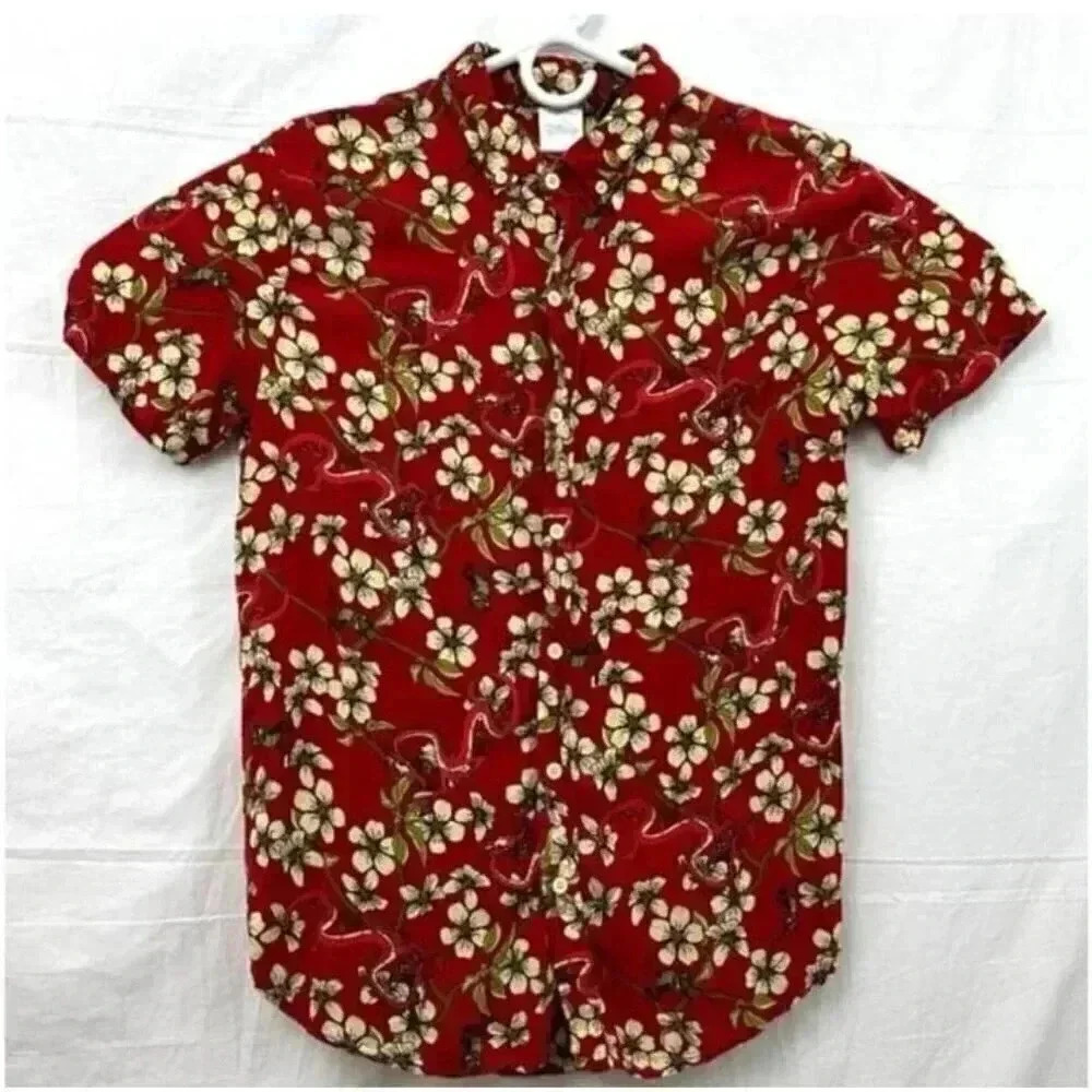 Disney Mulan Mushu‎ & Cri-Kee Short Sleeve Button Down Rayon Shirt Unisex b15